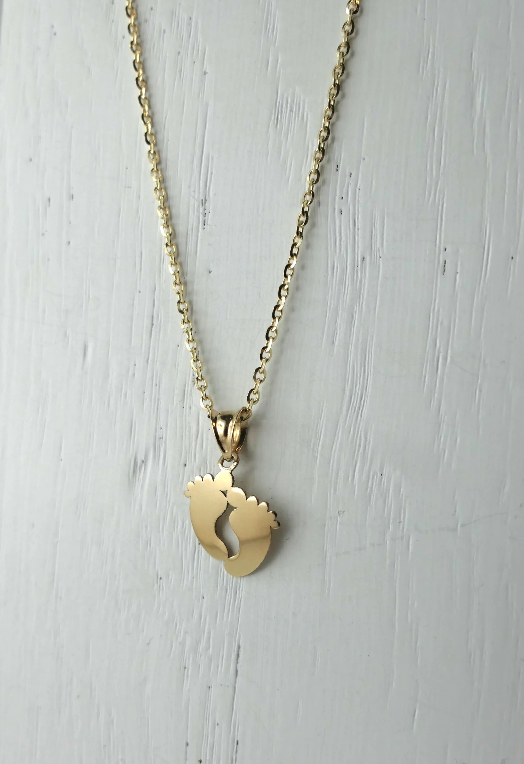 Zawieszka/wisiorek złoty stópki - próba 585 - żółte złoto - NARODZINY, Chrzest Św. - GRAWER + łańcuszek ankier 45-50 cm