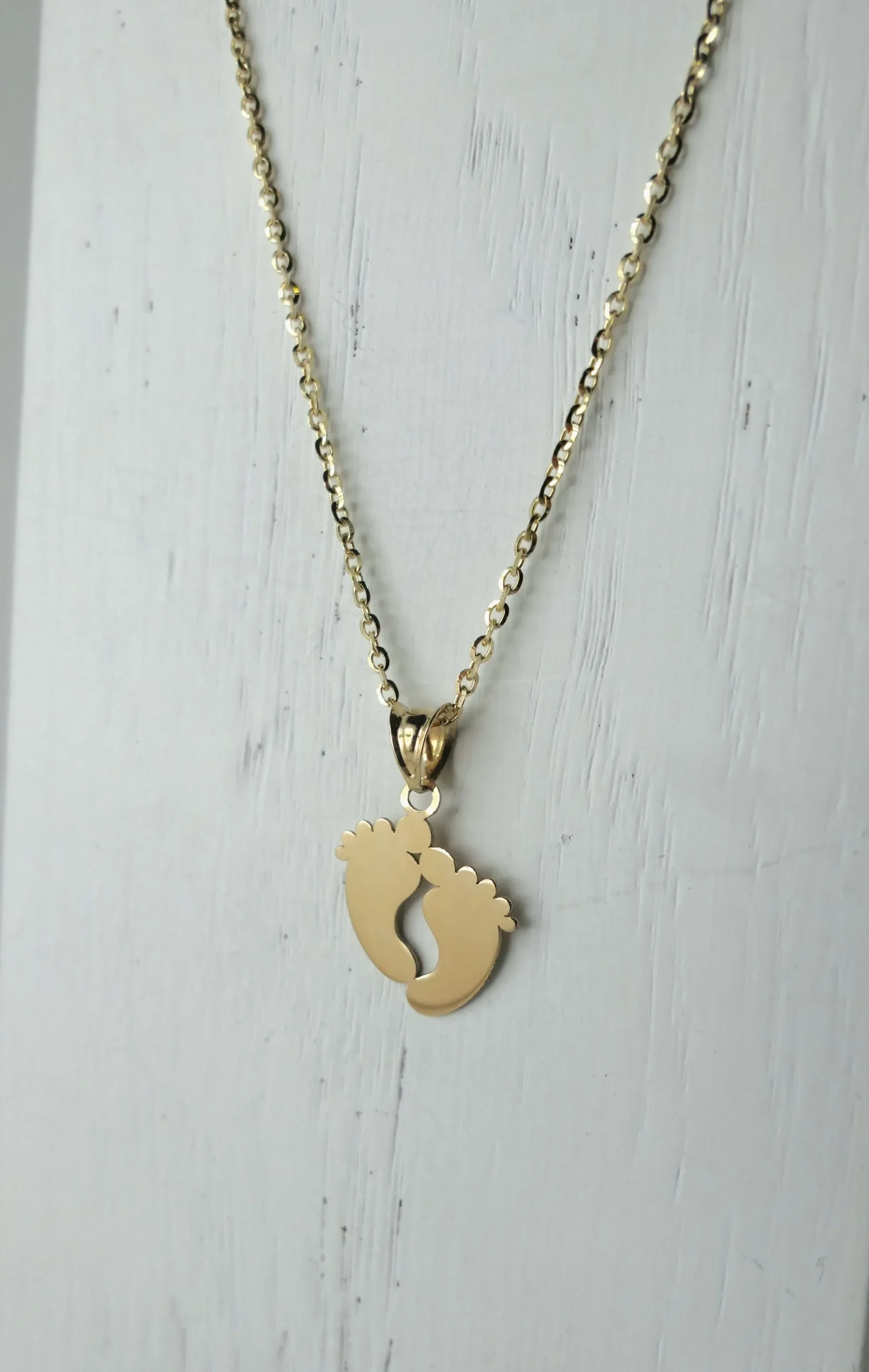 Zawieszka/wisiorek złoty stópki - próba 585 - NARODZINY, Chrzest Św. + GRAWER + łańcuszek ankier 45-50 cm