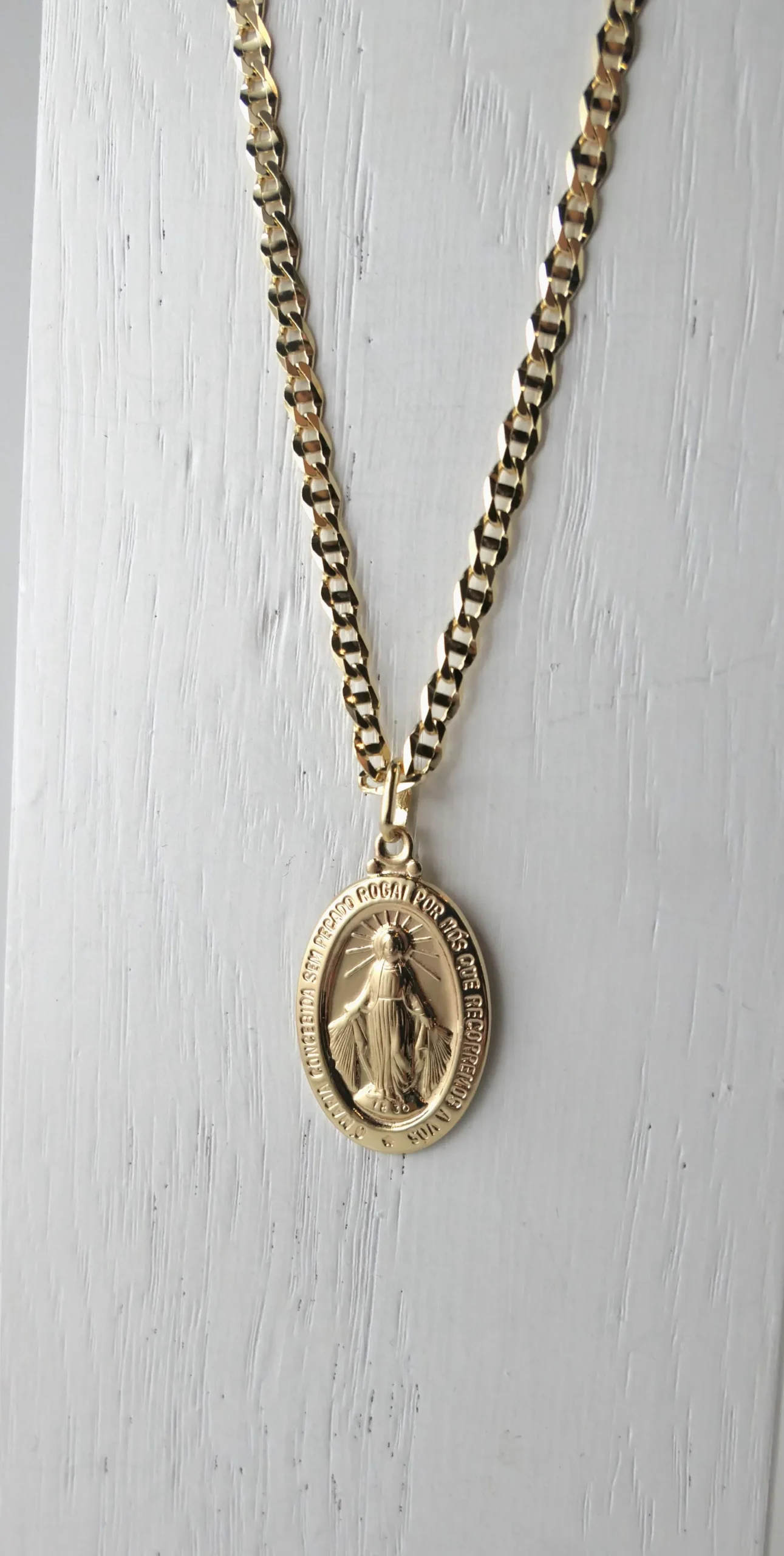 Zawieszka medalik złoty próba 585 - cudowny medalik - dwustronny + łańcuszek gucci 50/55/60 cm