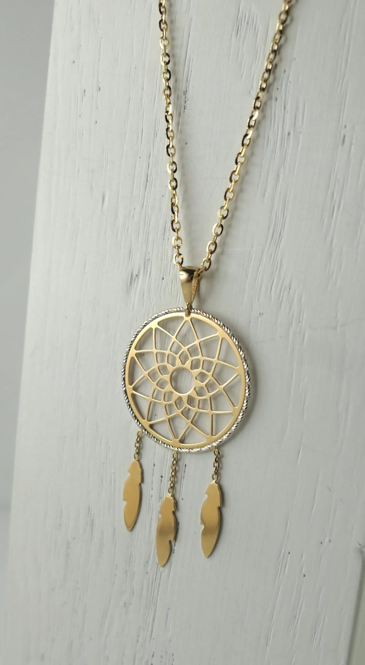 Zawieszka złota próba 585 - łapacz snów + łańcuszek ankier 45-50 cm